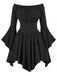 40er schulterfreies Smockkleid mit Raffung und Fledermaus