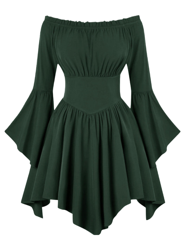 40er schulterfreies Smockkleid mit Raffung und Fledermaus