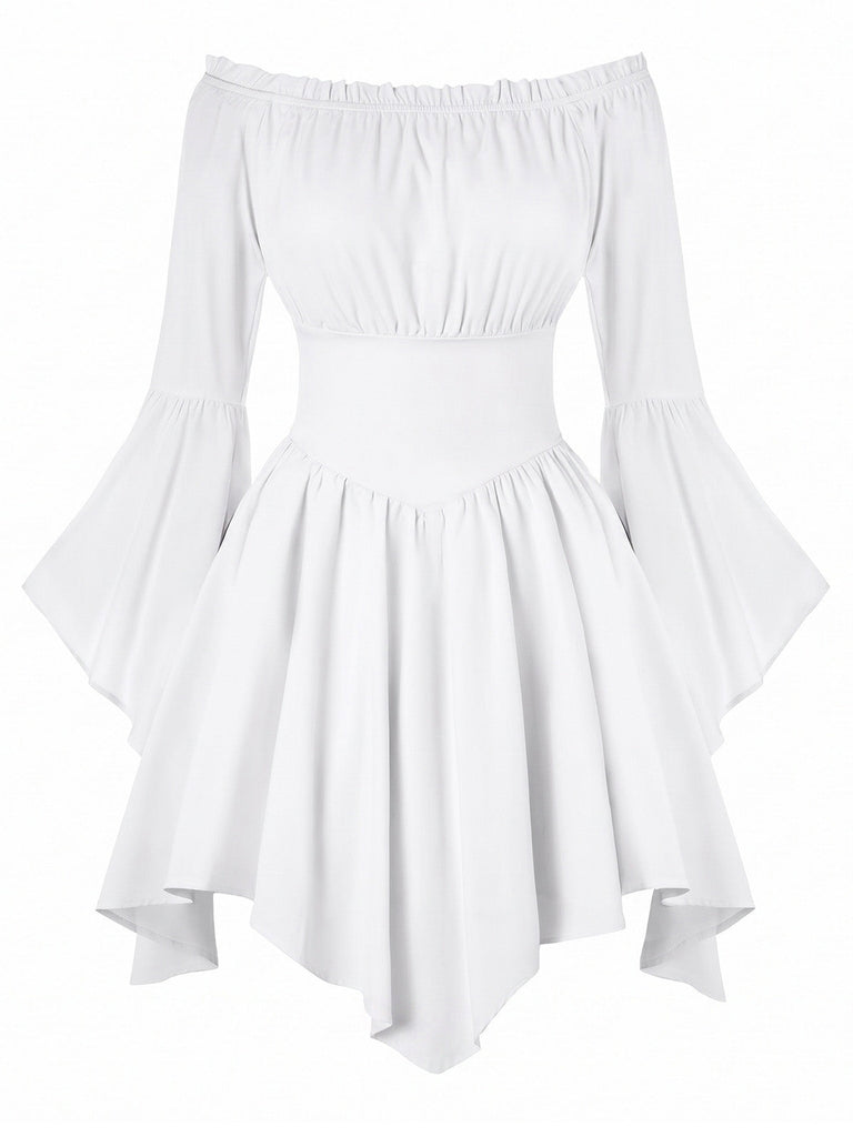 40er schulterfreies Smockkleid mit Raffung und Fledermaus