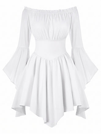 40er schulterfreies Smockkleid mit Raffung und Fledermaus