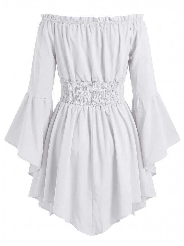 40er schulterfreies Smockkleid mit Raffung und Fledermaus