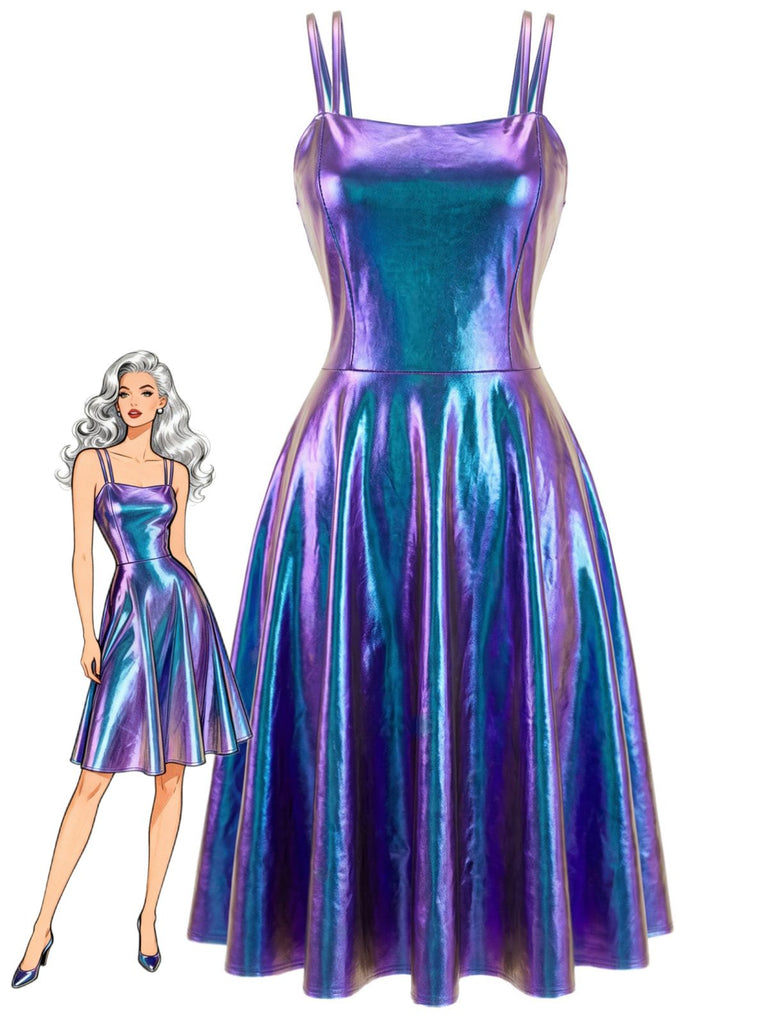 70er Metallic-Kleid mit Holografie und Doppelträgern