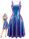 70er Metallic-Kleid mit Holografie und Doppelträgern