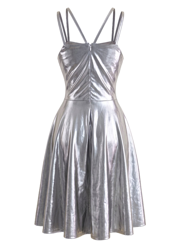 70er Metallic-Kleid mit Holografie und Doppelträgern