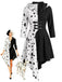 Schwarz-weißes 70er Kapuzenkleid mit Dalmatiner-Print und Schnallen
