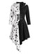 Schwarz-weißes 70er Kapuzenkleid mit Dalmatiner-Print und Schnallen