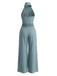 Blauer 30er Jumpsuit mit Neckholder und offenem Rücken