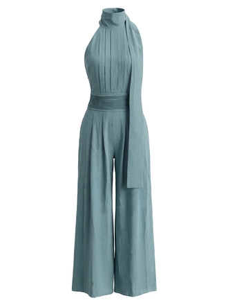 Blauer 30er Jumpsuit mit Neckholder und offenem Rücken