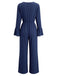 70er Jumpsuit in Wickeloptik mit V-Ausschnitt und Glockenärmeln