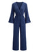 70er Jumpsuit in Wickeloptik mit V-Ausschnitt und Glockenärmeln