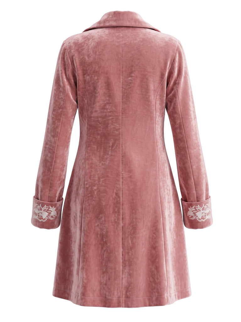 Rosa 50er Samtjacke mit Blumenstickerei und Revers