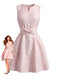 Rosa 60er Ärmelloses Jacquard-Kleid mit Schleife und A-Linie