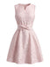Rosa 60er Ärmelloses Jacquard-Kleid mit Schleife und A-Linie