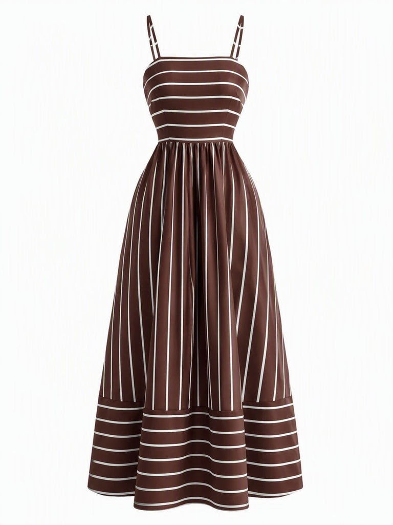 Braunes 30er Maxikleid mit Spaghettiträger und Cut-out