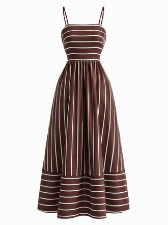 Braunes 30er Maxikleid mit Spaghettiträger und Cut-out