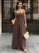 Braunes 30er Maxikleid mit Spaghettiträger und Cut-out