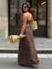 Braunes 30er Maxikleid mit Spaghettiträger und Cut-out