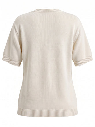 Beige 40er Strick-Top mit Blumen und Vorderbindung