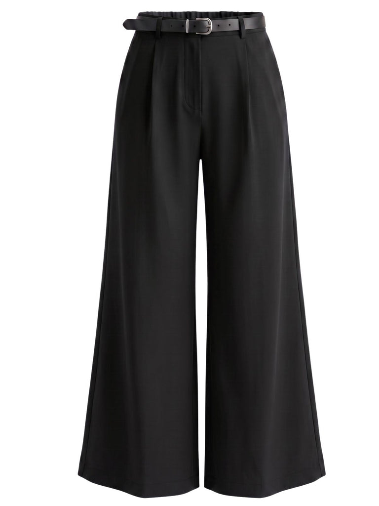 Dunkelblaue 60er Marlenehose mit Gürtel und hoher Taille