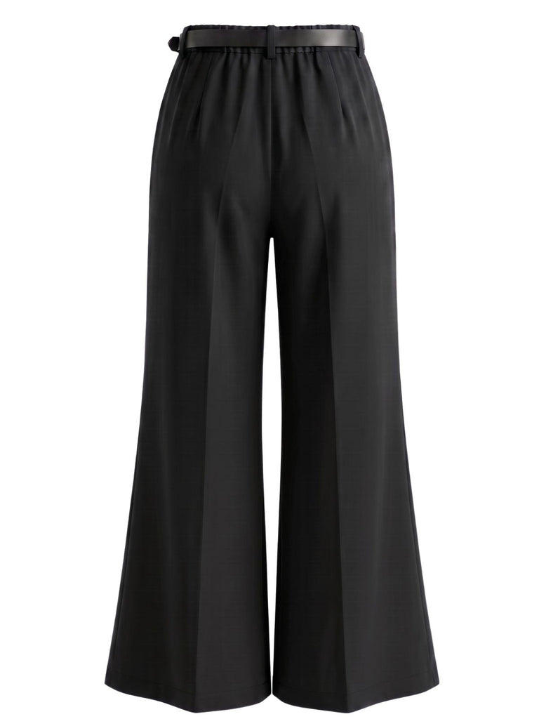 Dunkelblaue 60er Marlenehose mit Gürtel und hoher Taille