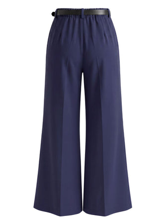 Dunkelblaue 60er Marlenehose mit Gürtel und hoher Taille