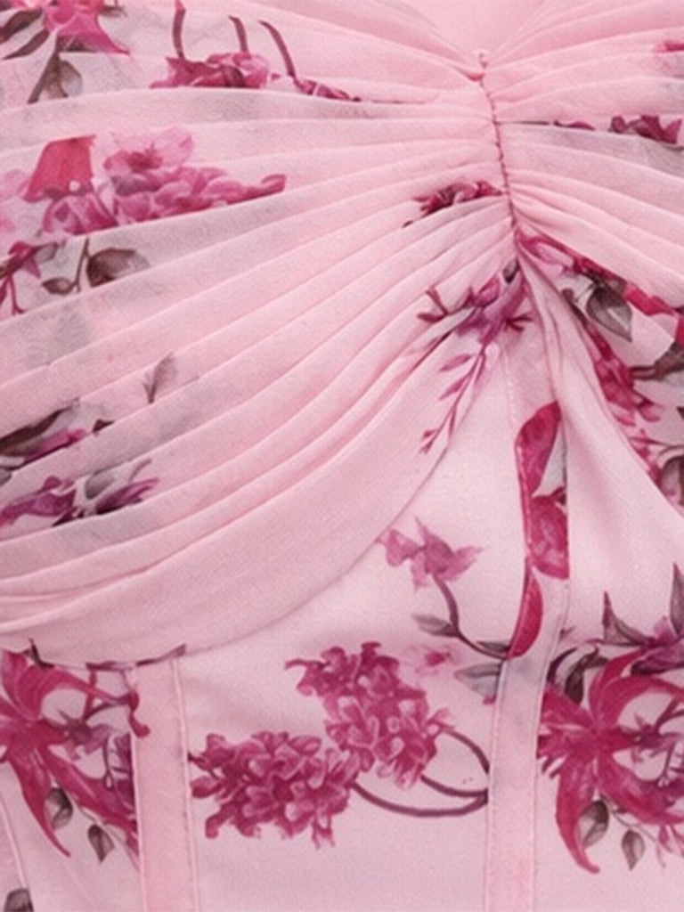 Rosa 50er Tutu-Kleid mit Streublumen und Korsett