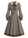 Hellbraunes 50er Hahnentrittkleid mit Schluppe und Gürtel