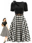 [Vorverkauf] 50er Puffärmelkleid mit kariertem Rockteil und Schleifen-Cut-out