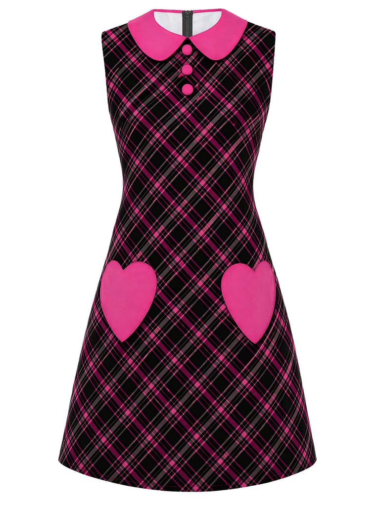 Schwarz-rosa 60er Kleid mit Karos und Peter-Pan-Kragen