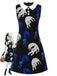 Schwarzes 60er Kleid mit Peter-Pan-Kragen und Print