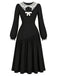Schwarzes 50er Kleid mit transparentem Spitzenkragen und Schleife