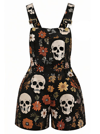 70er Overall-Romper mit Totenkopf- und Daisy-Print