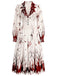 Rot-weißes 50er Kleid mit Fledermaus und Blutprint