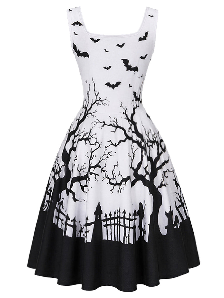 50er Halloweenkleid mit Spukhaus-Fledermausprint
