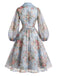 Blaues 50er Wickelkleid mit Blumen und Reverskragen