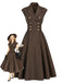 Braunes 40er Kleid mit Reverskragen und Gürtel