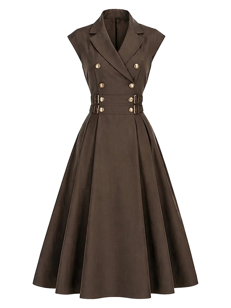 Braunes 40er Kleid mit Reverskragen und Gürtel