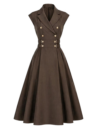 Braunes 40er Kleid mit Reverskragen und Gürtel