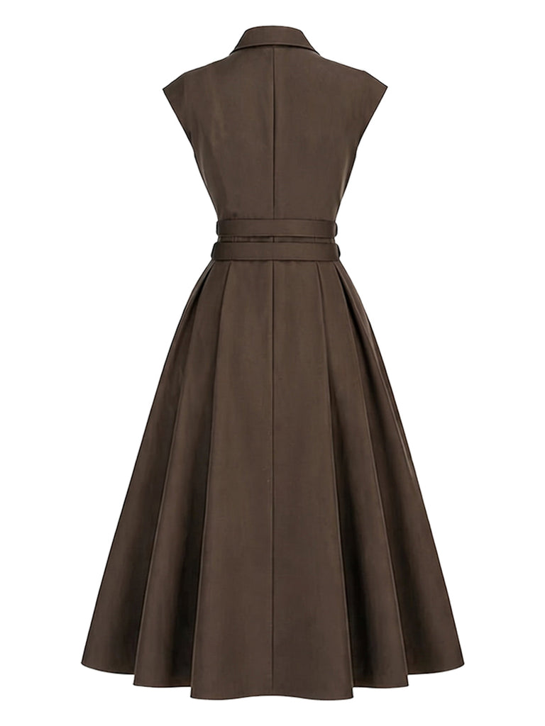Braunes 40er Kleid mit Reverskragen und Gürtel