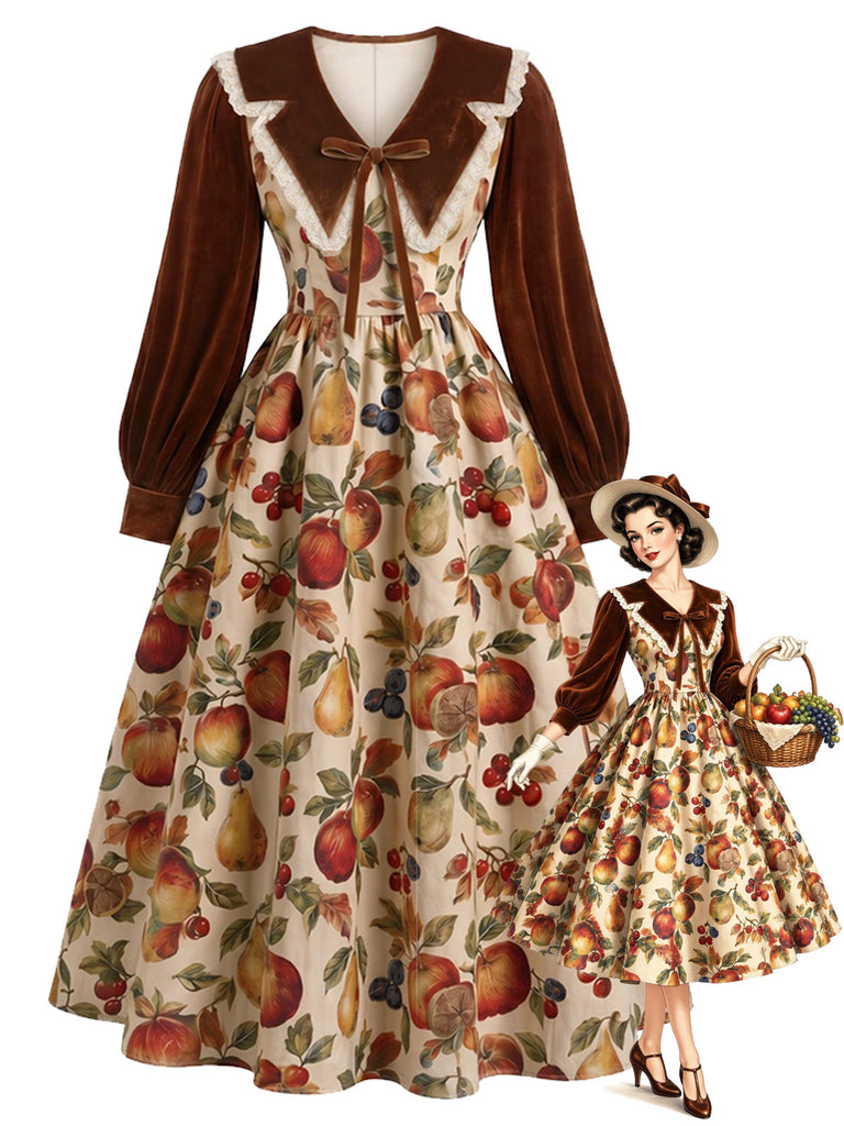 50er Swingkleid mit Früchte-Print und Chelsea-Kragen