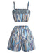 70er Geometrie-Set mit Cardigan, Crop-Top und Shorts