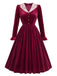 50er Samt-Midikleid mit Spitzenkragen und Rüschenärmeln