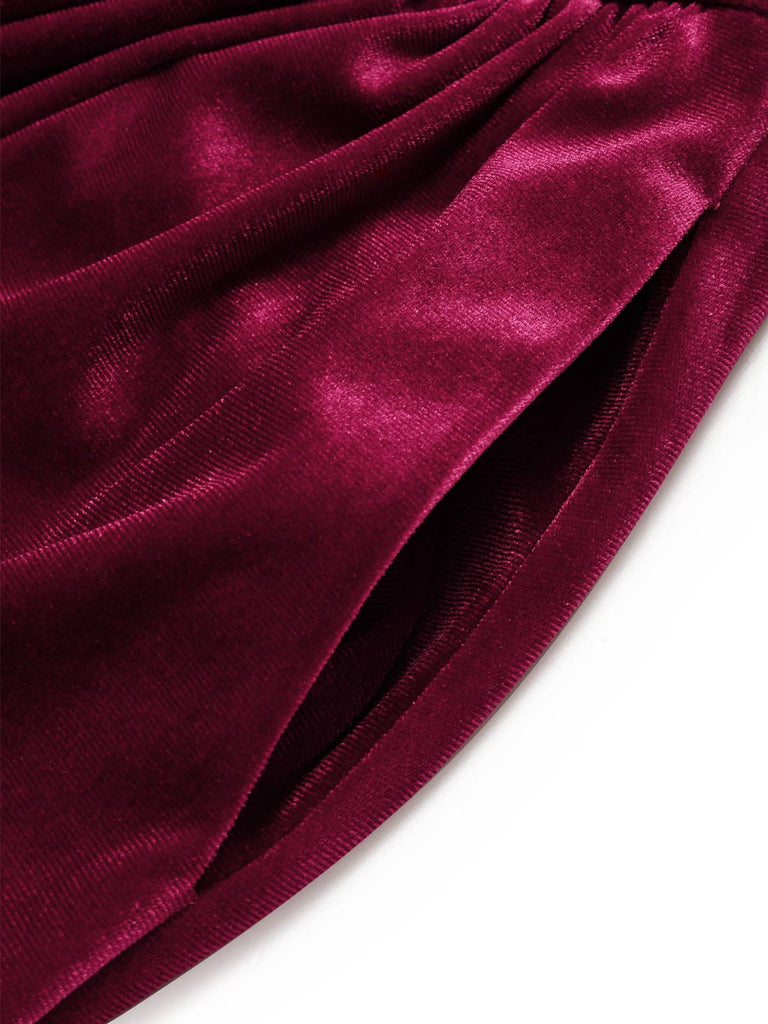 50er Samt-Midikleid mit Spitzenkragen und Rüschenärmeln