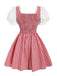 Rot-weißes 50er Gingham-Kleid mit Raffungen und Schnürung