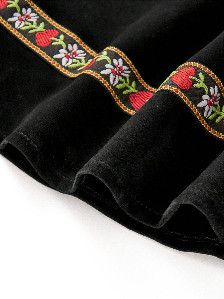 50er Oktoberfest-Dirndl-Set mit Blumen und Puffärmeln