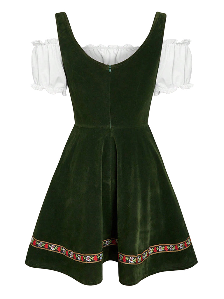 50er Oktoberfest-Dirndl-Set mit Blumen und Puffärmeln