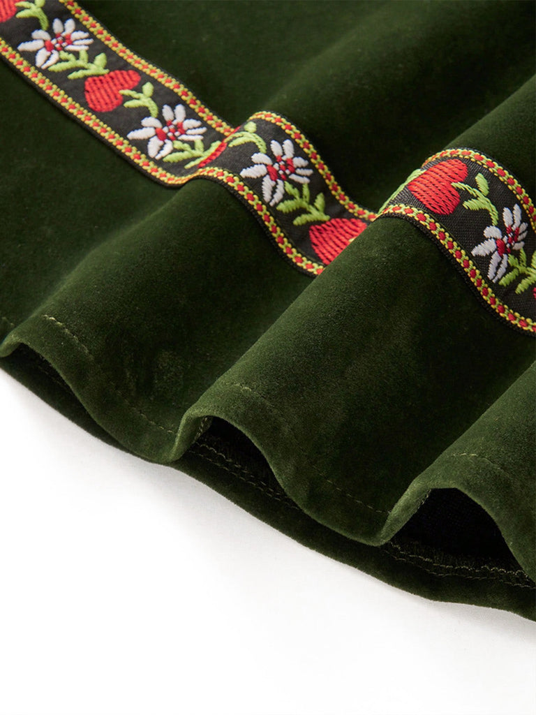 50er Oktoberfest-Dirndl-Set mit Blumen und Puffärmeln