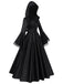 Schwarzes 70er Hexenkleid mit Kapuze und Mittelalter-Look