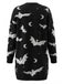 Orangefarbener 70er Halloween Cardigan mit Fledermaus und Mond