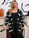 Orangefarbener 70er Halloween Cardigan mit Fledermaus und Mond